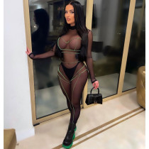 Sexy Mesh See Through Long Sleeve Jumpsuit (With Briefs) LSD-82022