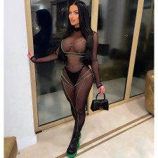 Sexy Mesh See Through Long Sleeve Jumpsuit (With Briefs) LSD-82022