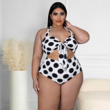 Plus Size Polka Dot Halter Bikinis 2 Piece Sets ASL-7076