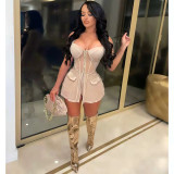 Sexy Mesh Patchwork Sleeveless 2 Piece Shorts Set YMEF-5060
