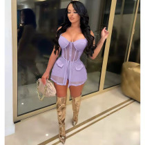 Sexy Mesh Patchwork Sleeveless 2 Piece Shorts Set YMEF-5060