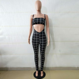 Plaid Tube Top+Strap Jumpsuit 2 Piece Sets BN-9065