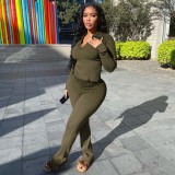 Casual Solid Color Long Sleeve And Pants Two Piece Set WMEF-20783