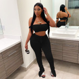 Solid Sexy Crop Top Stacked Pants 2 Piece Sets YIM-251