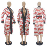 Sexy Printed Long Sleeve Sashes Nightgown SHD-9813