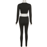 Casual Sexy Tight Hollow Solid Color Long Sleeve And Pants 2 Piece Sets XEF-K21S04311