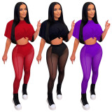 Sexy T Shirt +Mesh See Through Pants 2 Piece Sets YD-8576