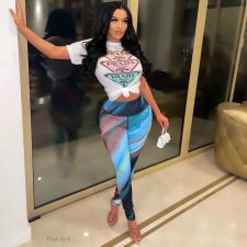 Casual Printed T Shirt And Pants 2 Piece Sets BN-9322