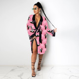 Sexy Printed Long Sleeve Sashes Nightgown SHD-9813