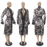 Sexy Printed Long Sleeve Sashes Nightgown SHD-9813