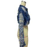 Fashion Ripped Short Denim Coat LSD-9001