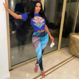 Casual Printed T Shirt And Pants 2 Piece Sets BN-9322