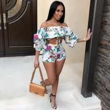 Floral Print Pile Sleeve 2 Piece Shorts Sets BN-9071