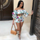 Floral Print Pile Sleeve 2 Piece Shorts Sets BN-9071