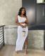 Solid One Shoulder Irregular Long Skirt 2 Piece Sets WSM-5306
