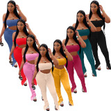 Solid Sexy Crop Top Stacked Pants 2 Piece Sets YIM-251