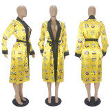 Sexy Printed Long Sleeve Sashes Nightgown SHD-9813
