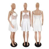 Sexy Mesh Patchwork Pleated Sling Mini Dress GDYF-6930