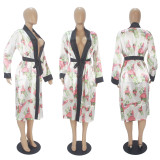 Sexy Printed Long Sleeve Sashes Nightgown SHD-9813