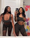 Sexy Mesh See Through Tank Top And Shorts 2 Piece Sets XYF-9133