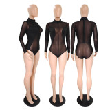 Sexy Mesh Patchwork Long Sleeve Bodysuit GDYF-6929