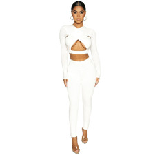 Casual Sexy Tight Hollow Solid Color Long Sleeve And Pants 2 Piece Sets XEF-K21S04311