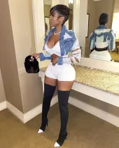 Fashion Ripped Short Denim Coat LSD-9001
