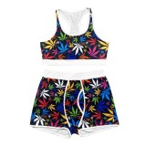 Sexy Printed Tank Top And Shorts Sports 2 Piece Sets SHD-9367