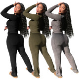 Casual Solid Color Long Sleeve And Pants Two Piece Set WMEF-20783