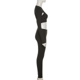 Casual Sexy Tight Hollow Solid Color Long Sleeve And Pants 2 Piece Sets XEF-K21S04311