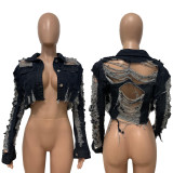 Fashion Ripped Short Denim Coat LSD-9001