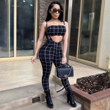 Plaid Tube Top+Strap Jumpsuit 2 Piece Sets BN-9065