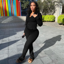 Casual Solid Color Long Sleeve And Pants Two Piece Set WMEF-20783