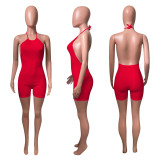 Solid Halter Backless Romper NIK-287
