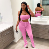 Solid Sexy Crop Top Stacked Pants 2 Piece Sets YIM-251