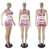 Sexy Printed Tank Top And Shorts Sports 2 Piece Sets SHD-9367