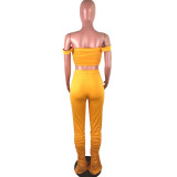 Solid Sexy Crop Top Stacked Pants 2 Piece Sets YIM-251