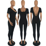 Solid Short Sleeve Backless Jumpsuit FOSF-8209
