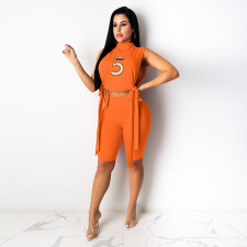 Casual Embroidery Sleeveless Two Piece Shorts Sets DDF-88157