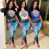 Casual Printed T Shirt And Pants 2 Piece Sets BN-9322