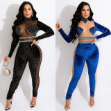 Plus Size Long Sleeve Mesh Splice Hot Diamond Jumpsuits NY-2261