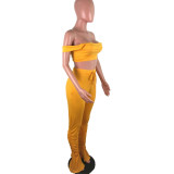Solid Sexy Crop Top Stacked Pants 2 Piece Sets YIM-251