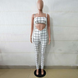 Plaid Tube Top+Strap Jumpsuit 2 Piece Sets BN-9065