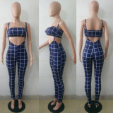 Plaid Tube Top+Strap Jumpsuit 2 Piece Sets BN-9065