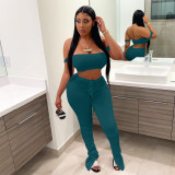 Solid Sexy Crop Top Stacked Pants 2 Piece Sets YIM-251