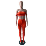 Solid Sexy Crop Top Stacked Pants 2 Piece Sets YIM-251