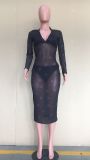 Sexy Mesh See Through Club Dress+Lingerie 3 Piece Sets ORY-Y5190