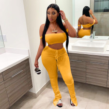 Solid Sexy Crop Top Stacked Pants 2 Piece Sets YIM-251
