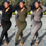 Casual Solid Color Long Sleeve And Pants Two Piece Set WMEF-20783