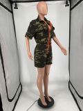 Plus Size Camo Print Short Sleeve Zipper Romper YIM-250